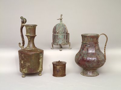 Censer, ewer, inkwell and 12th-13th century jug by Persian School